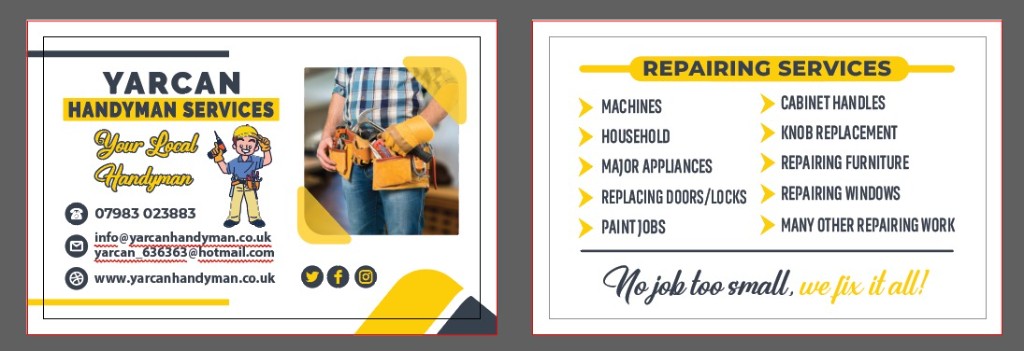Yarcan Handyman Services leaflet — Your Local Handyman, repairing services